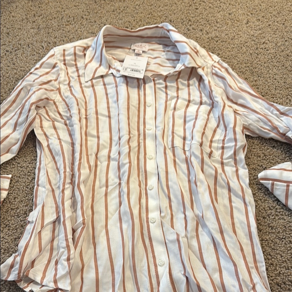 Ingrid & Isabel Cream and Brown Striped Shirt